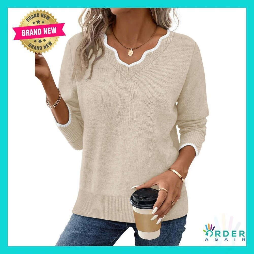 V-Neck Pullover Sweater Cozy Lightweight Long Sleeve Top Chic Fall Outfit